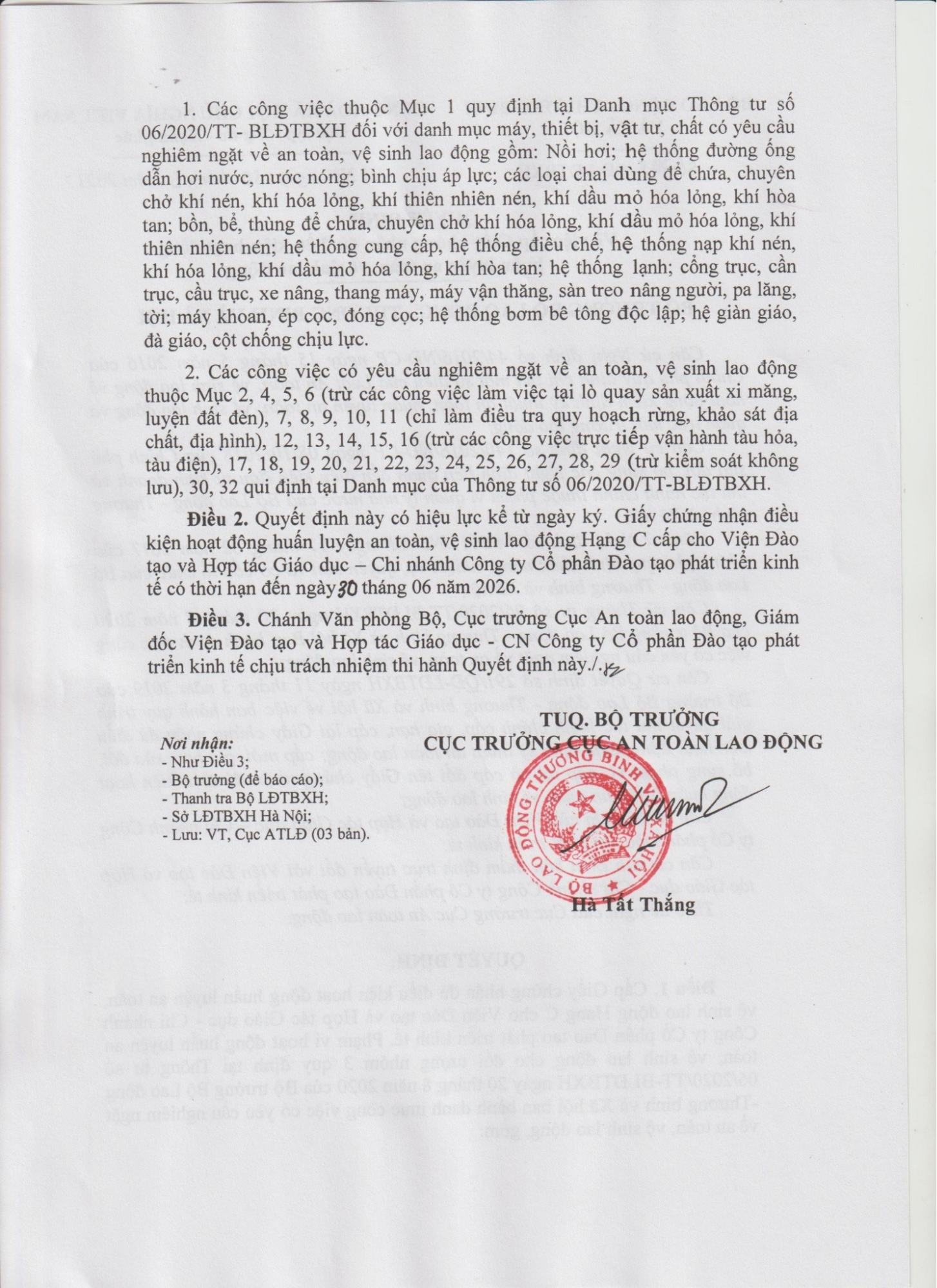 TIEC được BLĐTBXH cấp giấy chứng nhận đủ điều kiện chứng nhận huấn luyện an toàn lao động