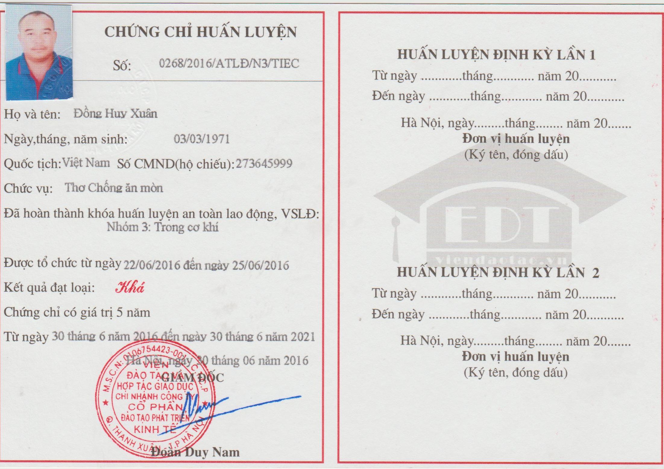 Mẫu thẻ an toàn lao động cũ theo thông tư 27 