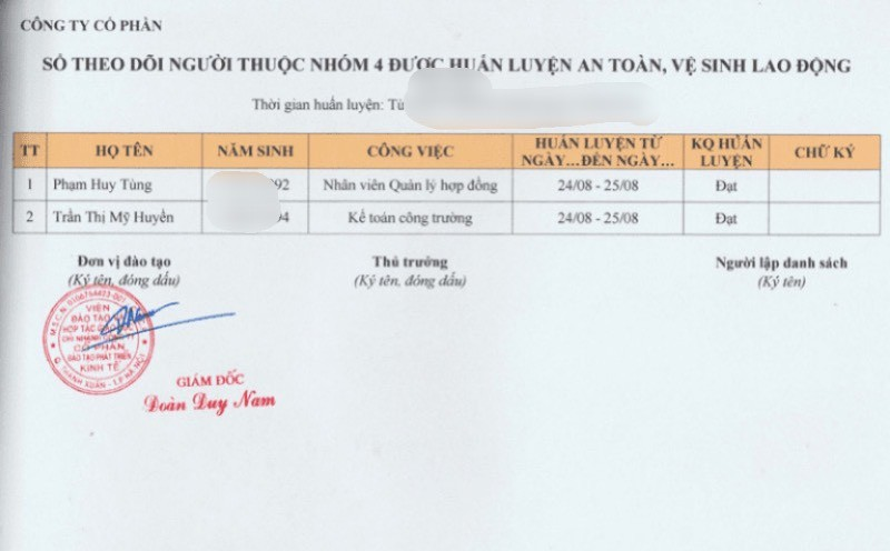 Mẫu chứng chỉ an toàn lao động nhóm 4