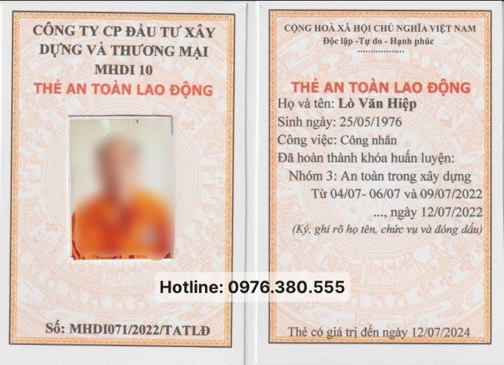 Mẫu chứng chỉ an toàn lao động nhóm 3