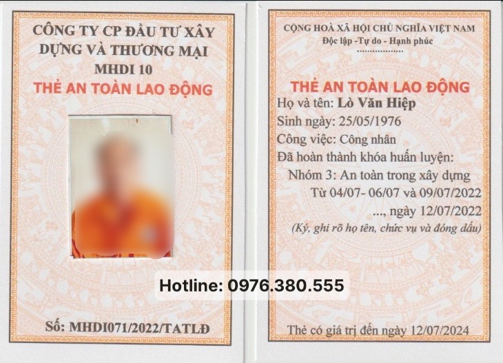 Mẫu thẻ an toàn lao động mới theo Nghị định 44/2016/NĐ-CP