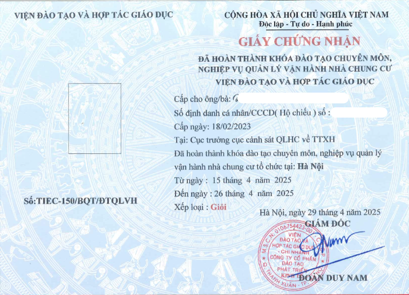 Chứng nhận quản trị vận hành nhà chung cư