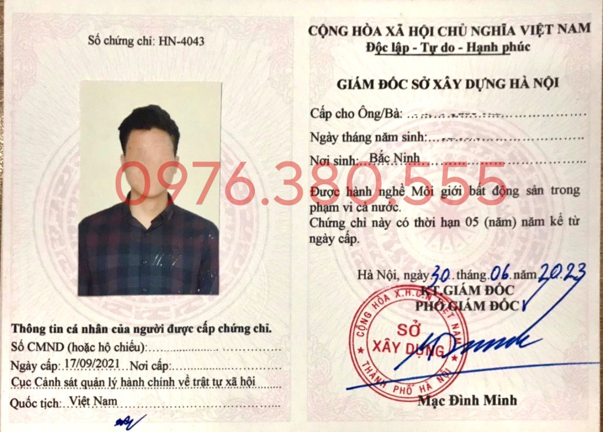 Chứng chỉ môi giới bất động sản