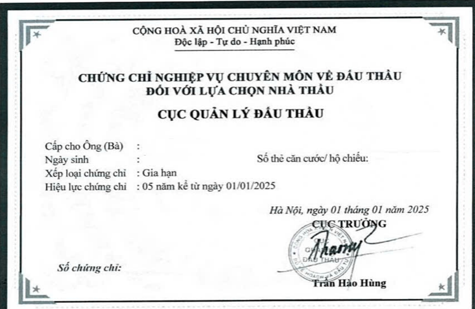 Chứng chỉ này do Cục Quản lý Đấu thầu (thuộc Bộ Kế hoạch và Đầu tư) hoặc Sở Kế hoạch và Đầu tư các tỉnh, thành phố tổ chức kỳ thi và cấp theo thẩm quyền.